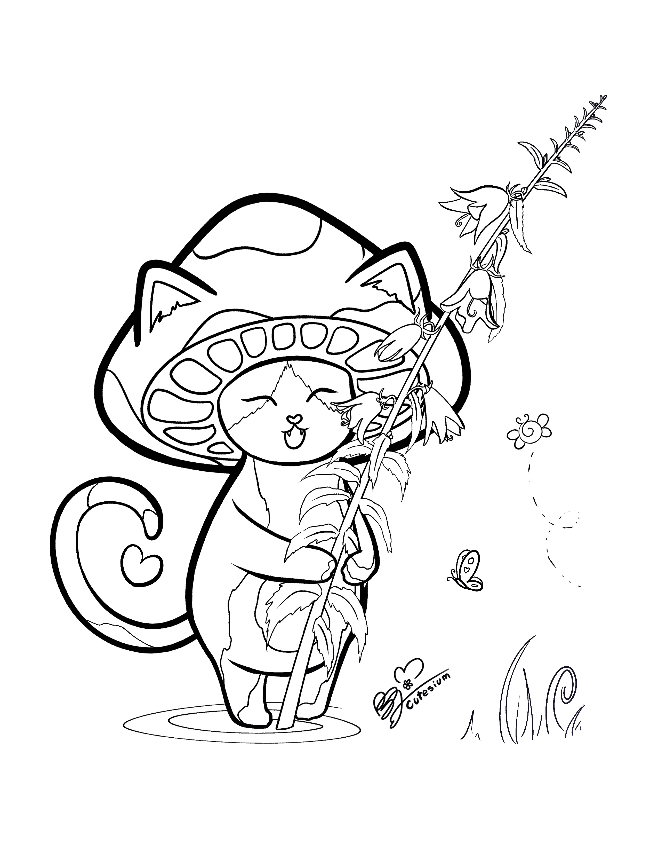 Black Mushi Flower Colouring Page