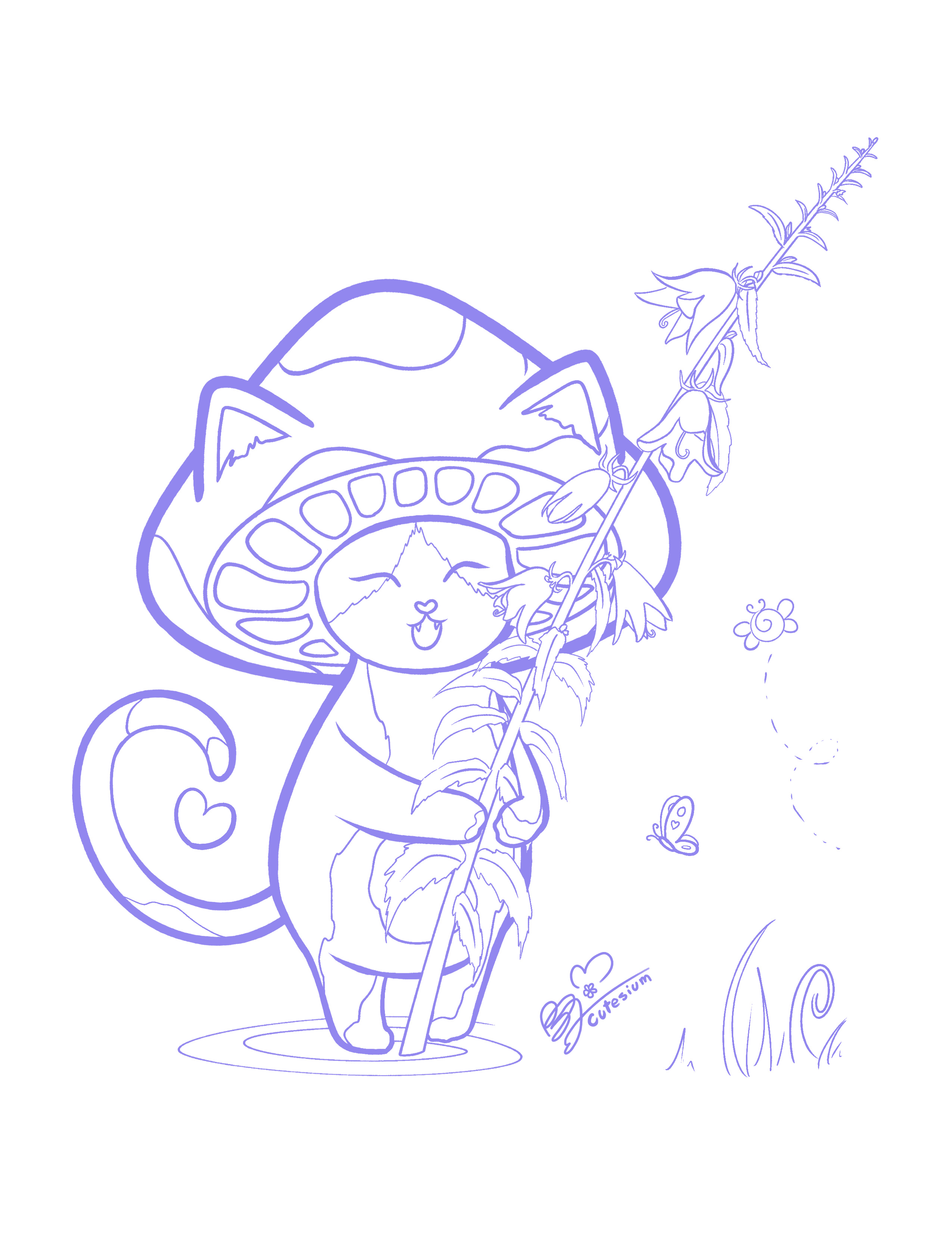 Purple Mushi Flower Colouring Page